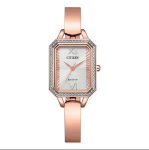 Citizen Crystal Womens Rose Goldtone Stainless Steel Bangle Watch Em0983-51a